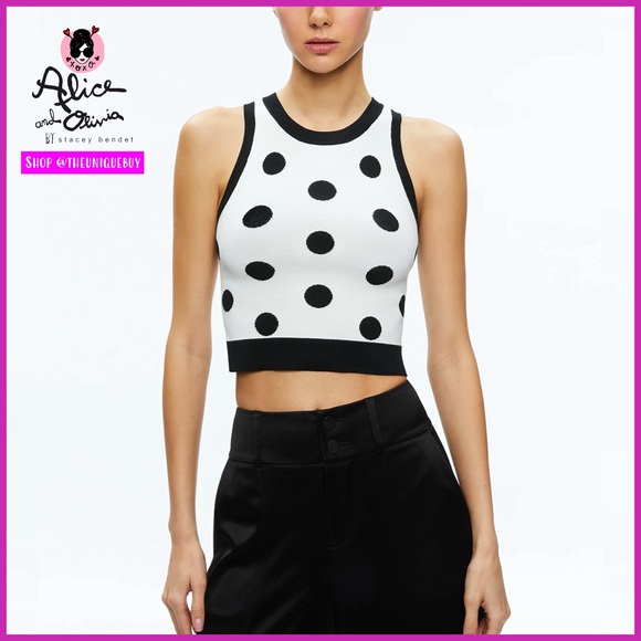 Alice + Olivia Rydel Cropped Polka Dot Black White Tank Top - Picture 9 of 17